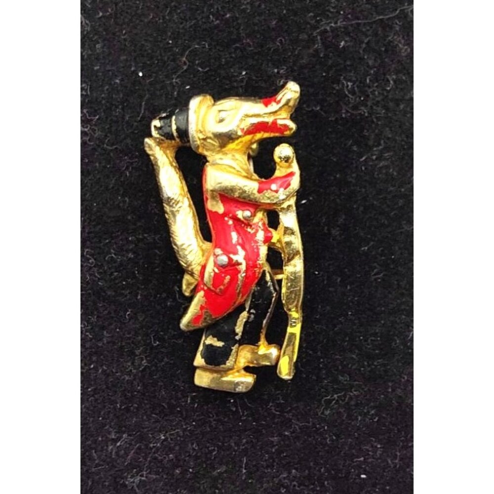 Vintage Gold-Tone & Enamel Alligator Brooch Pin Red & Black Accents Legs Dangle